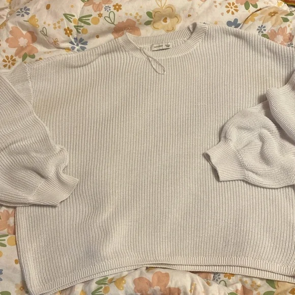 Gentle fawn white puff sleeve coquette slouchy sweater size L - Picture 2 of 6